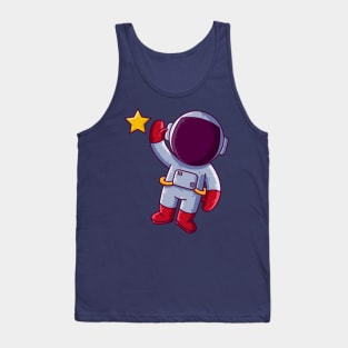 Cute Astronaut Floating with Star Cartoon Tank Top